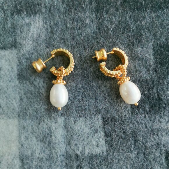 Julie Vos Marbella Gold Pearl Hoop & Charm Earrings BRAND NEW - Picture 3 of 3